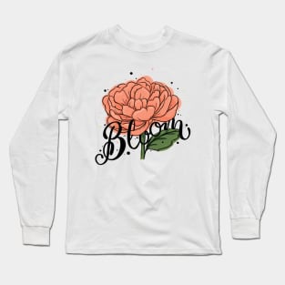 Bloom Flower Illustration Lettering Long Sleeve T-Shirt